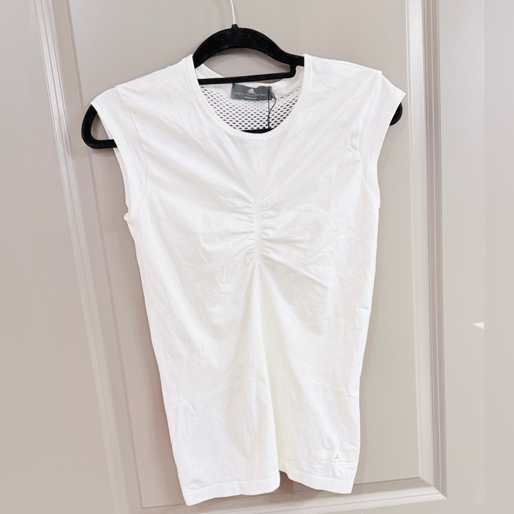 Adidas by Stella McCartney Mesh Back Ruched Top White Size Medium NWT